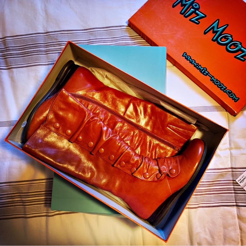 Miz Mooz sz8 Style Bloom. Tall Orange Leather Boots. Great condition.